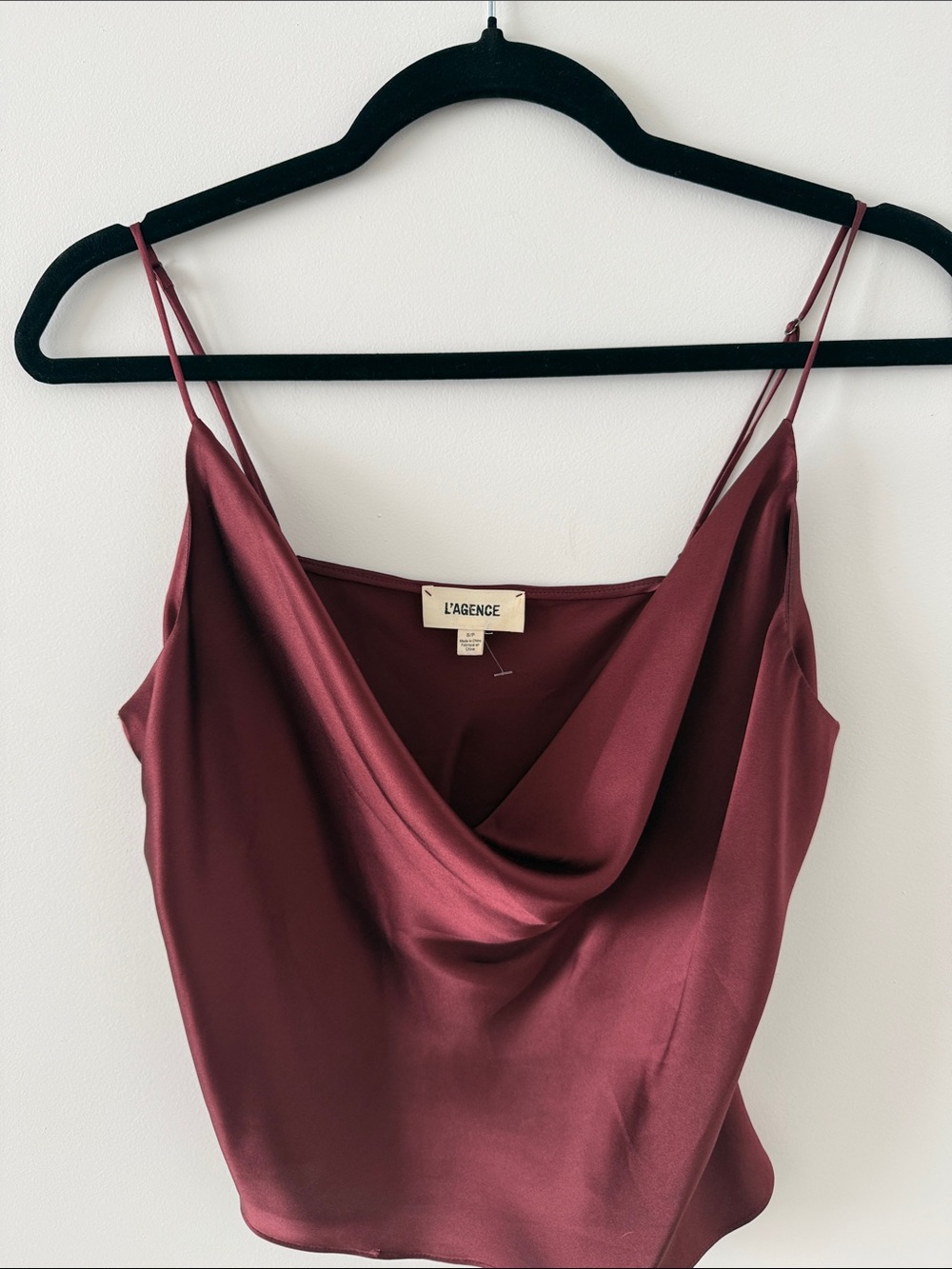 L'AGENCE Wine Satin Cowl Neck Camisole
